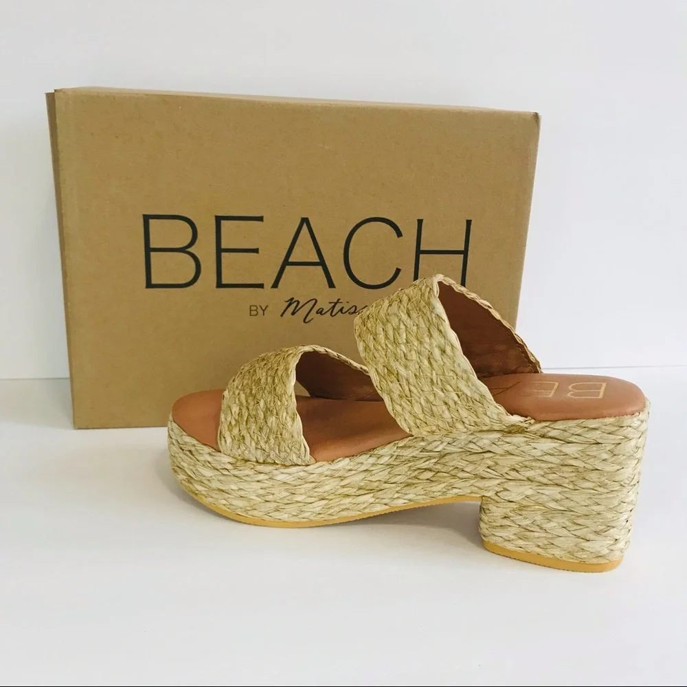 New! Matisse Oceanave Raffia Braided Straw Chunky Block Heel Platform Sandals - Picture 7 of 14